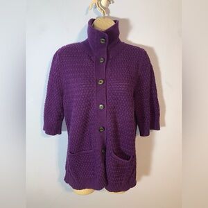 Chaps Purple chunky knit Women's funnel neck cardigan 1/2 sleeve size XL